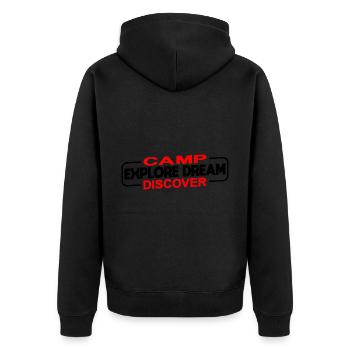Camp Explore Dream Discover 3 - Unisex Premium Bio Zip Hoodie - Schwarz - Hinten - Nico (187cm)