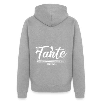 Tante Loading 2022 Babyankündigung Geburt Schwange - Unisex Premium Bio Zip Hoodie - Grau meliert - Hinten - Nico (187cm)
