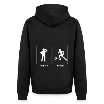 Ihr Sohn - Mein Sohn - Fußballer, der den Ball - Unisex Premium Bio Zip Hoodie - Schwarz - Hinten - Nico (187cm)