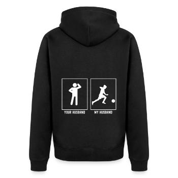 Ihr Ehemann - Mein Ehemann - Fußballkind Vektor - Unisex Premium Bio Zip Hoodie - Schwarz - Hinten - Nico (187cm)