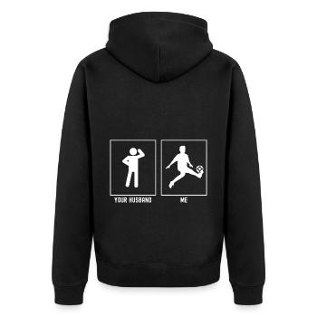 Her Husband - Me - Soccer Kid Kick - Unisex Premium Organic Zip Hoodie - black - Back - Nico (187cm)