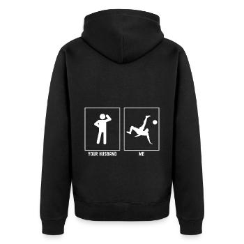Her Husband - Me - Soccer Kick - Unisex Premium Organic Zip Hoodie - black - Back - Nico (187cm)