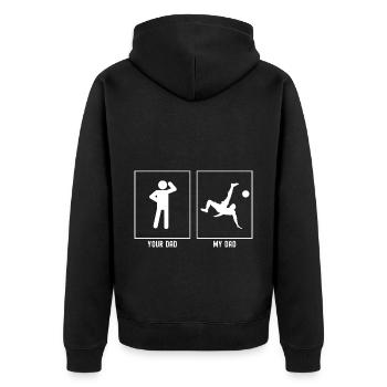 Your Father - My Father - Football Flit Kick - Unisex Premium Organic Zip Hoodie - black - Back - Nico (187cm)