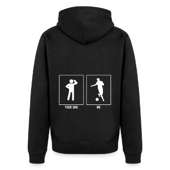 Ton père - moi - Jouons au football - Veste à capuche bio Premium Unisexe - noir - Dos - Nico (187cm)