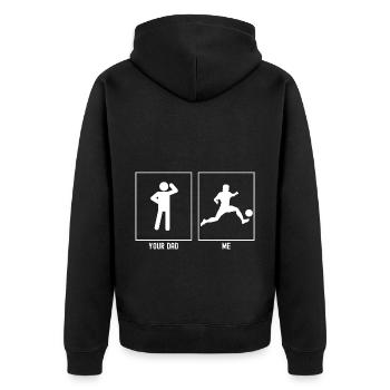 Your father - me - kicking football - Unisex Premium Organic Zip Hoodie - black - Back - Nico (187cm)