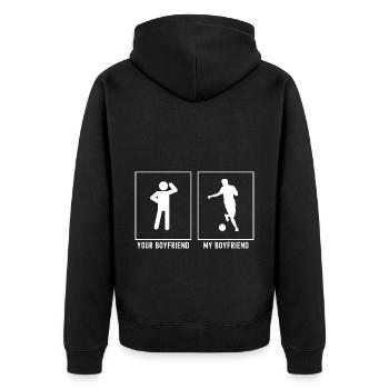 Dein Freund - Mein Freund - Fußball Pass - Unisex Premium Bio Zip Hoodie - Schwarz - Hinten - Nico (187cm)