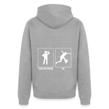 Dein Freund - Ich - Fußball Kicking - Unisex Premium Bio Zip Hoodie - Grau meliert - Hinten - Nico (187cm)