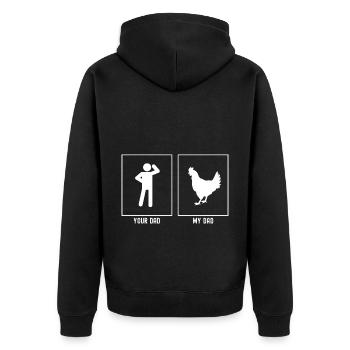 Ton père - Mon père - Poulet de ferme - Veste à capuche bio Premium Unisexe - noir - Dos - Nico (187cm)