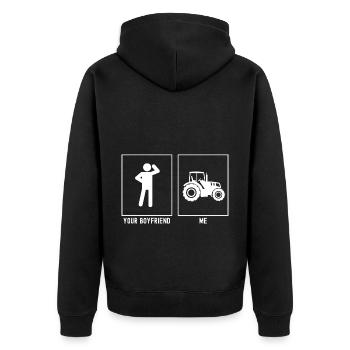 Dein Freund - Ich - Bauernhof Traktor - Unisex Premium Bio Zip Hoodie - Schwarz - Hinten - Nico (187cm)