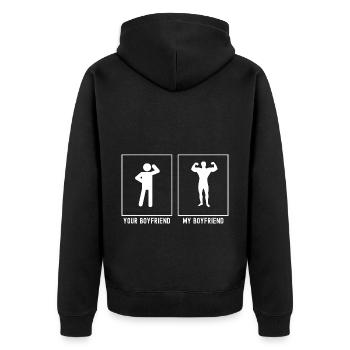 Dein Freund - Mein Freund - Fitness in Pose - Unisex Premium Bio Zip Hoodie - Schwarz - Hinten - Nico (187cm)