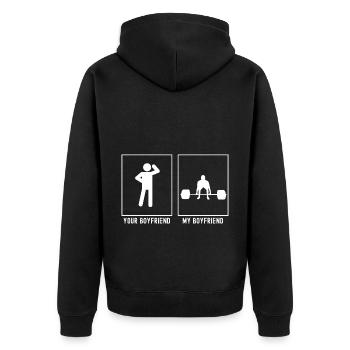 Dein Freund - Mein Freund - Fitness Kreuzheben - Unisex Premium Bio Zip Hoodie - Schwarz - Hinten - Nico (187cm)