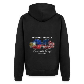 Philippinisch-amerikanischer Freundschaftstag - Unisex Premium Bio Zip Hoodie - Schwarz - Hinten - Nico (187cm)
