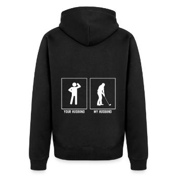 Your Husband - My Husband - Golf Hobby - Unisex Premium Organic Zip Hoodie - black - Back - Nico (187cm)