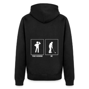 Her husband - me - golfer - Unisex Premium Organic Zip Hoodie - black - Back - Nico (187cm)