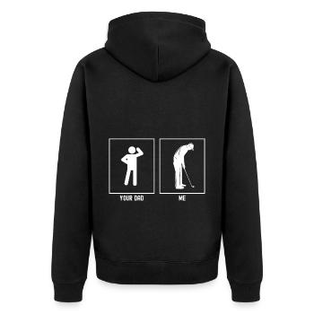 Dein Vater - Ich - Professioneller Golfspieler - Unisex Premium Bio Zip Hoodie - Schwarz - Hinten - Nico (187cm)