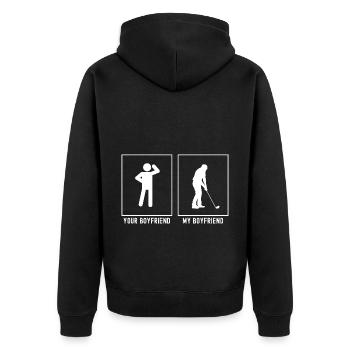 Ihr Freund - Mein Freund - Golfspieler(GO) - Unisex Premium Bio Zip Hoodie - Schwarz - Hinten - Nico (187cm)