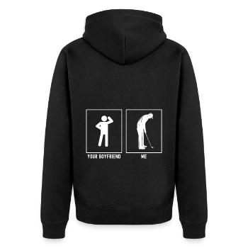 Ihr Freund - Ich - Golf Vorbereitung - Unisex Premium Bio Zip Hoodie - Schwarz - Hinten - Nico (187cm)