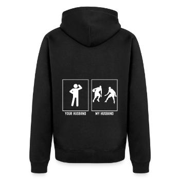 Her Husband - My Husband - Basketball Duo - Unisex Premium Organic Zip Hoodie - black - Back - Nico (187cm)