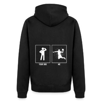 Dein Vater - Ich - Slamdunk Basketball - Unisex Premium Bio Zip Hoodie - Schwarz - Hinten - Nico (187cm)