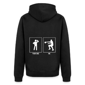 Ton père - Moi - Jeu de passes de basketball - Veste à capuche bio Premium Unisexe - noir - Dos - Nico (187cm)