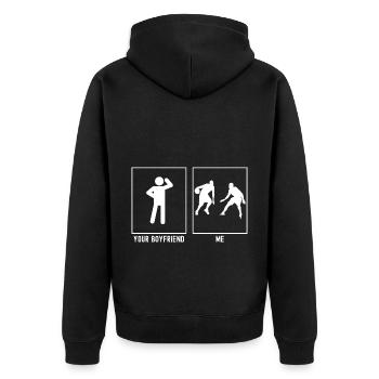 Dein Freund - Ich - Basketball - Unisex Premium Bio Zip Hoodie - Schwarz - Hinten - Nico (187cm)