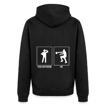 Dein Freund - Ich - Basketball Pass - Unisex Premium Bio Zip Hoodie - Schwarz - Hinten - Nico (187cm)