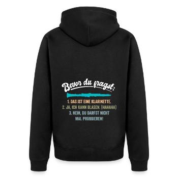 Klarinette Musik Instrument - Unisex Premium Bio Zip Hoodie - Schwarz - Hinten - Nico (187cm)