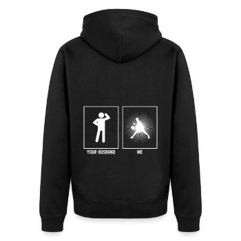 Ihr Ehemann - Ich - TennissonneBurst Vektor - Unisex Premium Bio Zip Hoodie - Schwarz - Hinten - Nico (187cm)