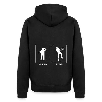 Dein Vater - Mein Vater - Tennis Vektor - Unisex Premium Bio Zip Hoodie - Schwarz - Hinten - Nico (187cm)