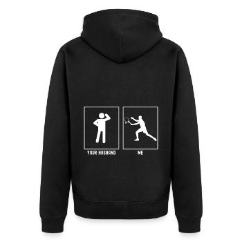 Her Husband - Me - Tennis Setback - Unisex Premium Organic Zip Hoodie - black - Back - Nico (187cm)