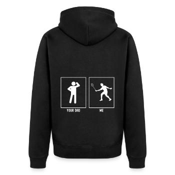 Ton père - Moi - Jouer au tennis - Veste à capuche bio Premium Unisexe - noir - Dos - Nico (187cm)