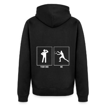 Ton père - Moi - Homme Tennis - Veste à capuche bio Premium Unisexe - noir - Dos - Nico (187cm)