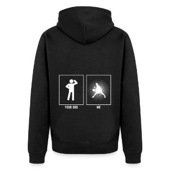 Son père - Moi - Coup extrême de la balle de tennis - Veste à capuche bio Premium Unisexe - noir - Dos - Nico (187cm)