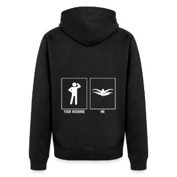 Ihr Mann - Ich - Schwimmen - Unisex Premium Bio Zip Hoodie - Schwarz - Hinten - Nico (187cm)