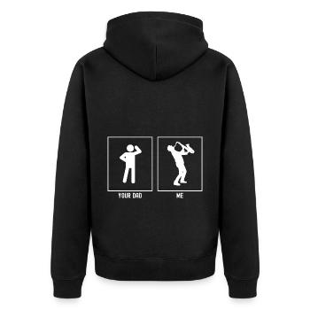 Dein Vater - Ich - Mann, der Trompete spielt - Unisex Premium Bio Zip Hoodie - Schwarz - Hinten - Nico (187cm)