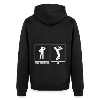 Dein Freund - Ich - Musik Saxophon Mann - Unisex Premium Bio Zip Hoodie - Schwarz - Hinten - Nico (187cm)