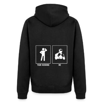 Son mari - Moi - Boxe professionnelle - Veste à capuche bio Premium Unisexe - noir - Dos - Nico (187cm)
