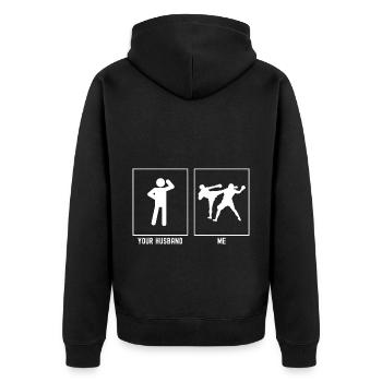 Son mari - Moi - Kickboxing - Veste à capuche bio Premium Unisexe - noir - Dos - Nico (187cm)