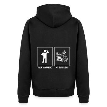 Votre ami - Mon ami - Pompiers - Veste à capuche bio Premium Unisexe - noir - Dos - Nico (187cm)