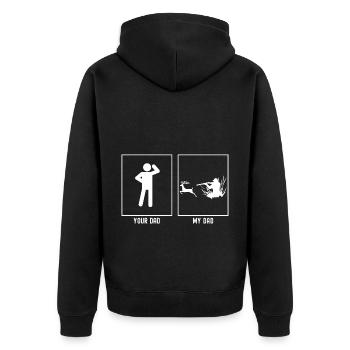 Ton père - Mon père - Chasse au chevreuil - Veste à capuche bio Premium Unisexe - noir - Dos - Nico (187cm)