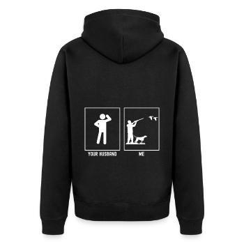 Her husband - I - hunting birds - Unisex Premium Organic Zip Hoodie - black - Back - Nico (187cm)