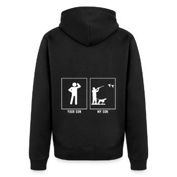 Her Son - My Son - Duck Hunting - Unisex Premium Organic Zip Hoodie - black - Back - Nico (187cm)
