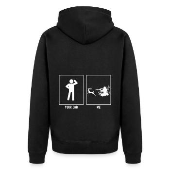 Votre père - I - Chasse au cerf - Veste à capuche bio Premium Unisexe - noir - Dos - Nico (187cm)