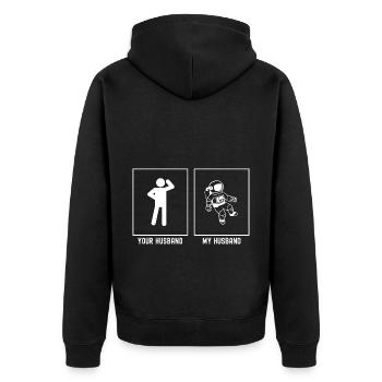 Ihr Ehemann - Mein Ehemann - Astronomie Astronaut - Unisex Premium Bio Zip Hoodie - Schwarz - Hinten - Nico (187cm)