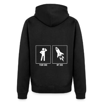 Dein Vater - Mein Vater - Astronomie Raketenschiff - Unisex Premium Bio Zip Hoodie - Schwarz - Hinten - Nico (187cm)