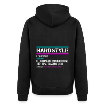 Hardstyle Definition Rave Festival 150 - Unisex Premium Bio Zip Hoodie - Schwarz - Hinten - Nico (187cm)