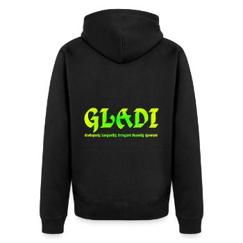 GLADI Großspurig - Unisex Premium Bio Zip Hoodie - Schwarz - Hinten - Nico (187cm)