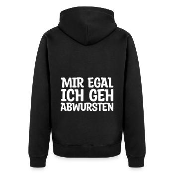 mir egal ich geh abwursten Geschenk - Unisex Premium Bio Zip Hoodie - Schwarz - Hinten - Nico (187cm)