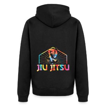 Brazilian Jiu Jitsu MMA Bjj Hugger - Unisex Premium Bio Zip Hoodie - Schwarz - Hinten - Nico (187cm)