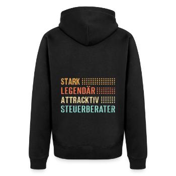Steuerberater Spruch STARK LEGENDÄR ATTRAKTIV STEU - Unisex Premium Bio Zip Hoodie - Schwarz - Hinten - Nico (187cm)